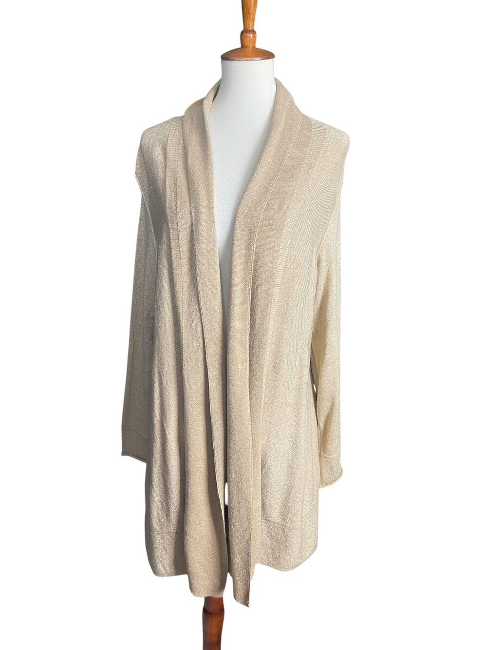 New Direction Gold Glitter Knit Open Cardigan X-Large Loose Flowy Sweater
